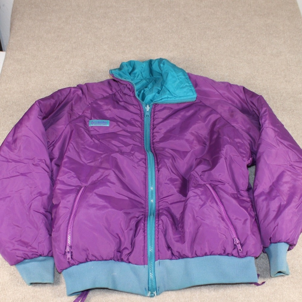 Columbia Reversible Puffer Jacket‎ Kids Purple Teal Vintage Insulated Full Zip